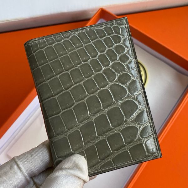HERM MC¬≤ Euclide Card Holder in Tourterelle Shiny Alligator Leather