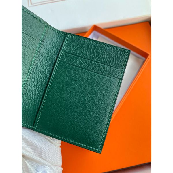 HERM MC¬≤ Euclide Card Holder in Vert Fonce Shiny Alligator Leather