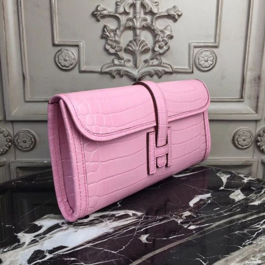 HERM Jige Elan 29 Clutch In Pink Crocodile Leather