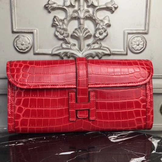 HERM Jige Elan 29 Clutch In Red Crocodile Leather