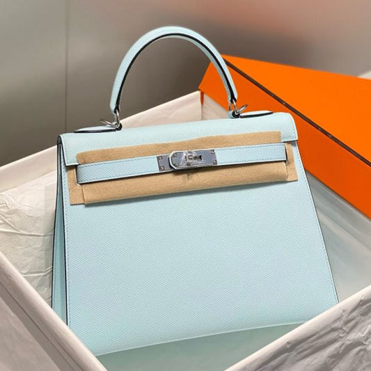 HERM Kelly 25cm Sellier Bag In Blue Brume Epsom Leather