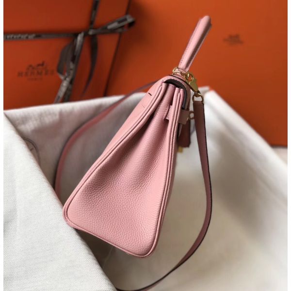 HERM Kelly 28cm Bag In Pink Clemence Leather GHW
