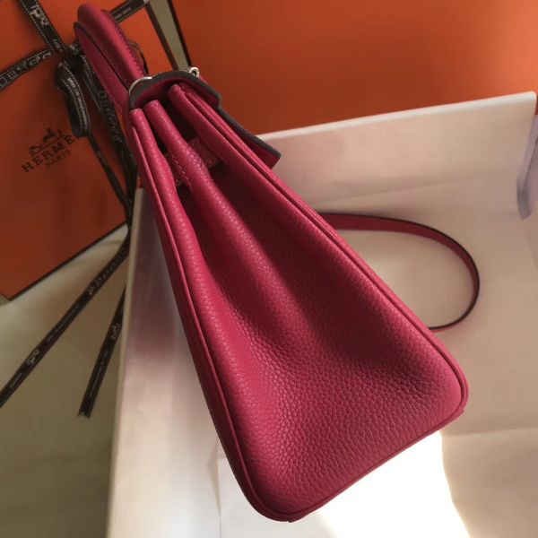 HERM Kelly 28cm Bag In Rose Red Clemence Leather PHW