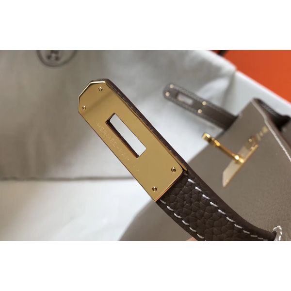 HERM Kelly 28cm Bag In Taupe Grey Clemence Leather GHW