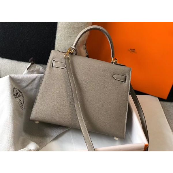 HERM Kelly 28cm Bag In Gris Asphalt Epsom Leather GHW