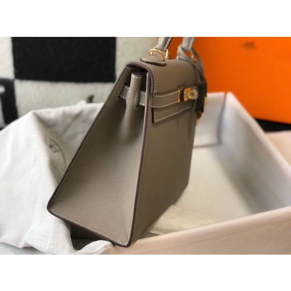HERM Kelly 28cm Bag In Gris Asphalt Epsom Leather GHW