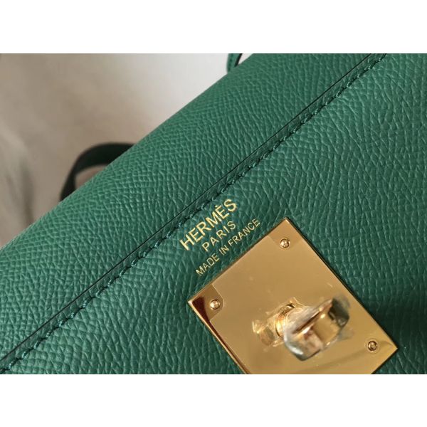 HERM Kelly 28cm Bag In Vert Vertigo Epsom Leather GHW