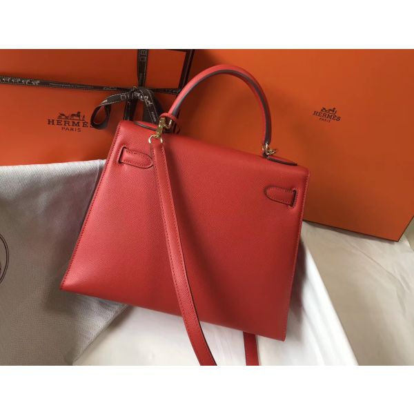 HERM Kelly 28cm Bag In Red Epsom Leather GHW