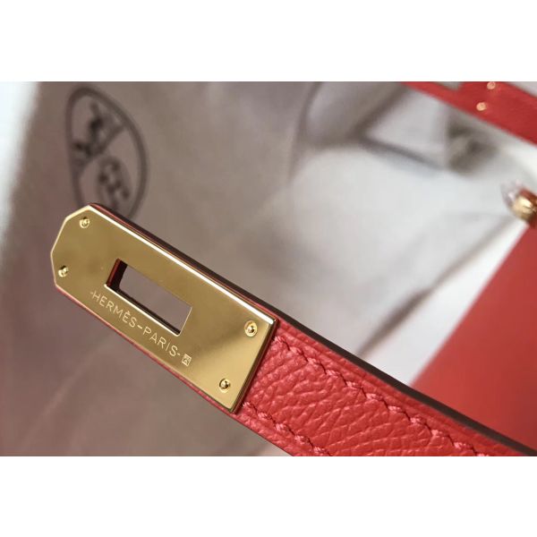 HERM Kelly 28cm Bag In Red Epsom Leather GHW