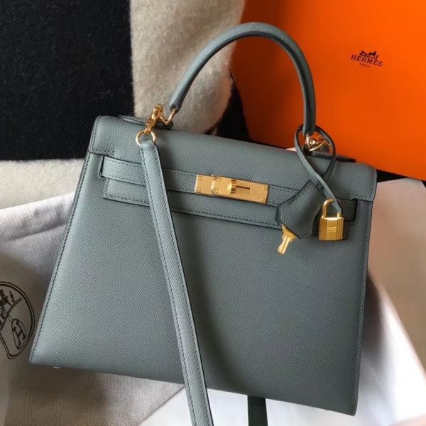 HERM Kelly 28cm Bag In Vert Amande Epsom Leather GHW