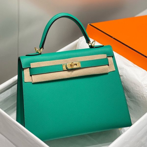HERM Kelly 28cm Bag In Vert Jade Epsom Leather PHW