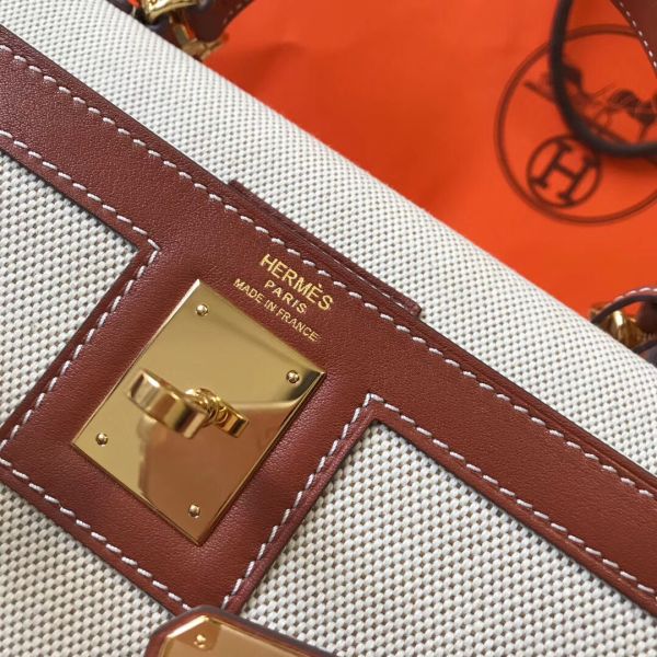 HERM Kelly 32cm Bag In Toile Canvas With Barenia Leather