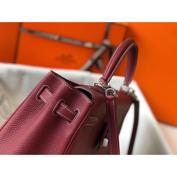 HERM Kelly 32cm Bag In Bordeaux Clemence Leather PHW