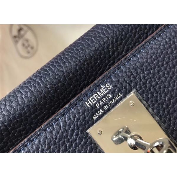 HERM Kelly 32cm Bag In Dark Blue Clemence Leather PHW