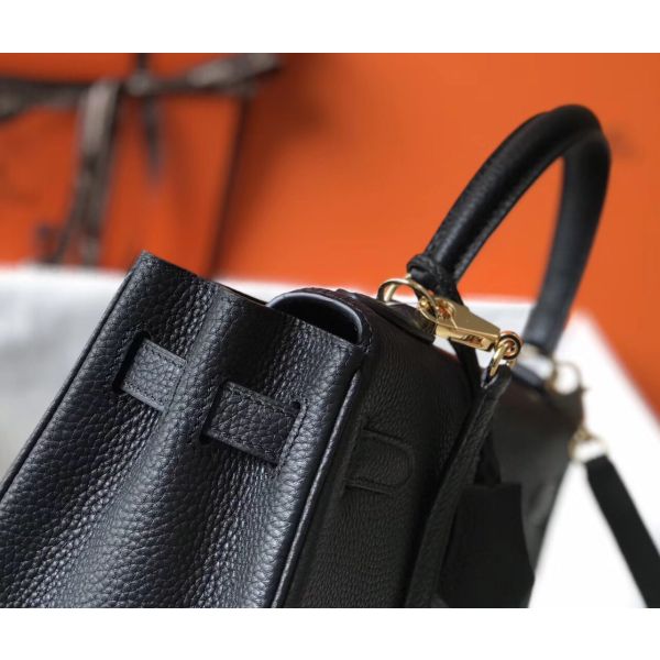 HERM Kelly 32cm Bag In Black Clemence Leather GHW