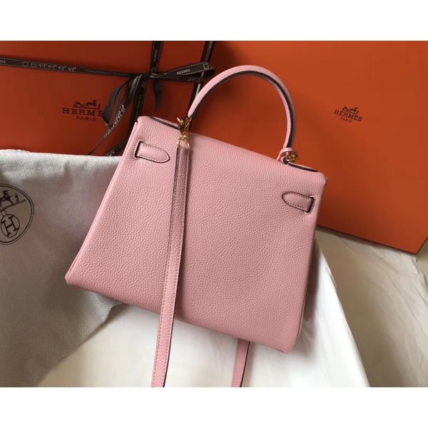 HERM Kelly 32cm Bag In Pink Clemence Leather GHW