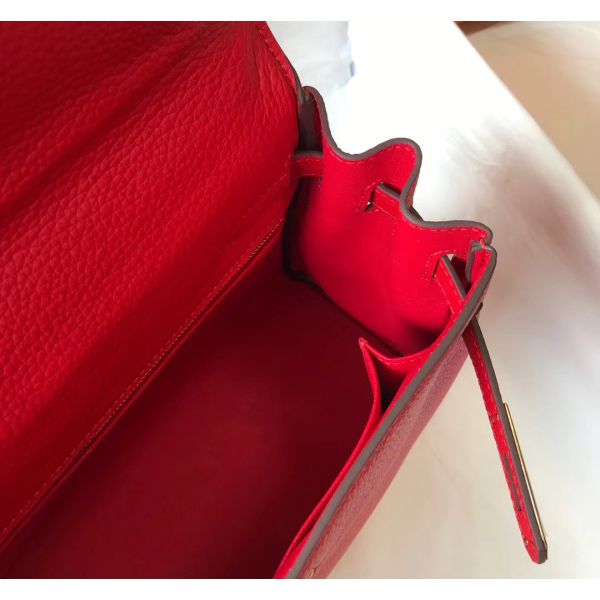 HERM Kelly 32cm Bag In Red Clemence Leather GHW