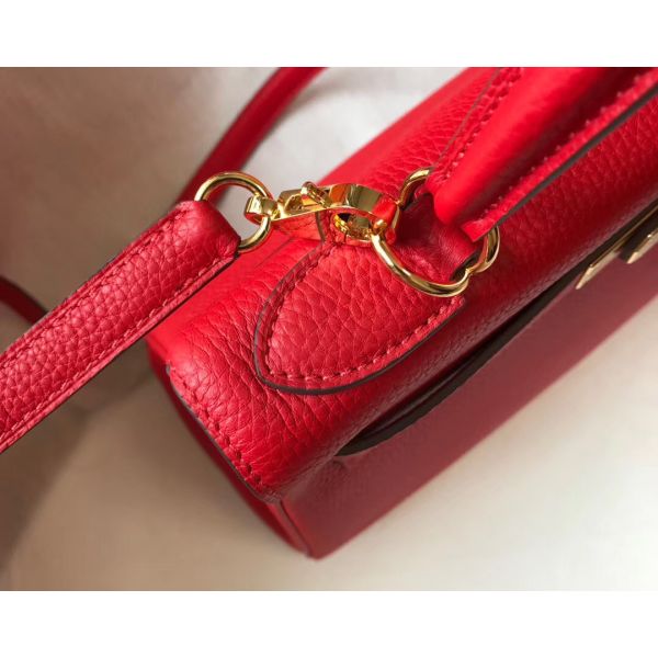 HERM Kelly 32cm Bag In Red Clemence Leather GHW