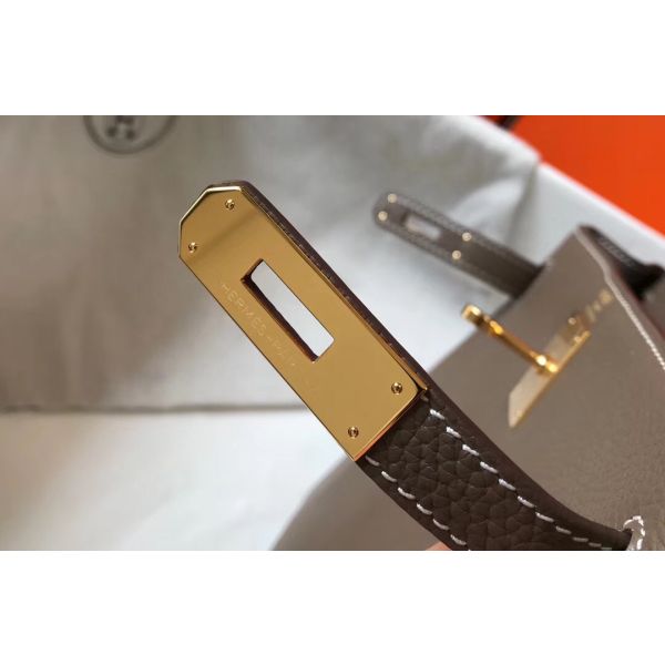 HERM Kelly 32cm Bag In Taupe Grey Clemence Leather GHW