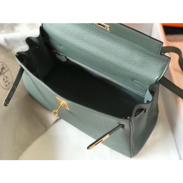 HERM Kelly 32cm Bag In Vert Amande Clemence Leather GHW