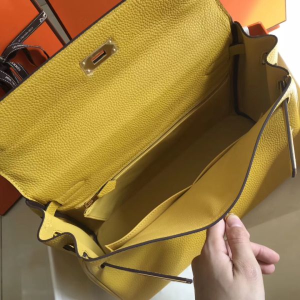 HERM Kelly 32cm Bag In Yellow Clemence Leather GHW