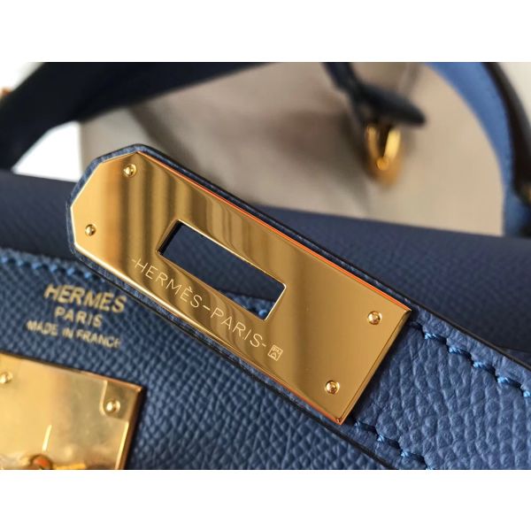 HERM Kelly 32cm Bag In Blue Agate Epsom Leather GHW