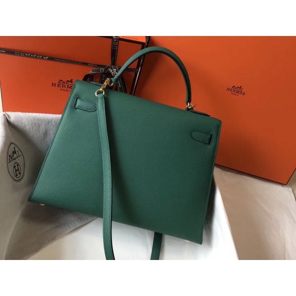 HERM Kelly 32cm Bag In Vert Vertigo Epsom Leather GHW