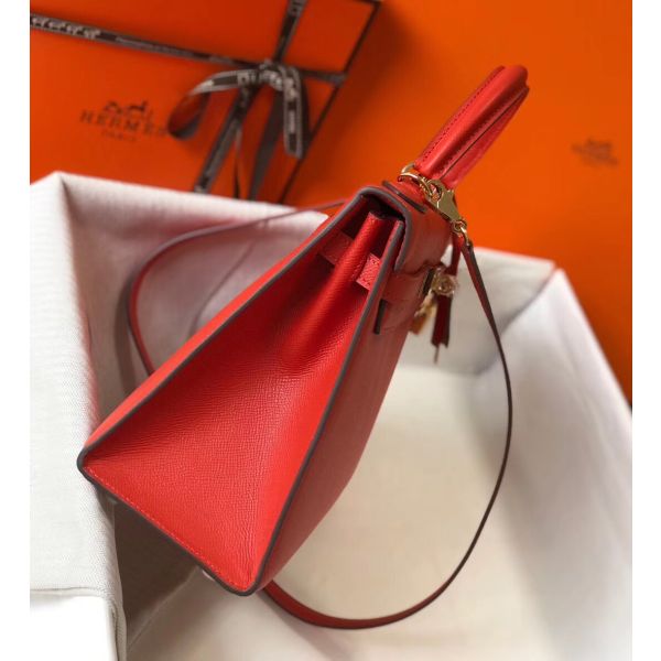 HERM Kelly 32cm Bag In Red Epsom Leather GHW