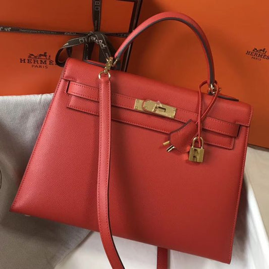 HERM Kelly 32cm Bag In Red Epsom Leather GHW