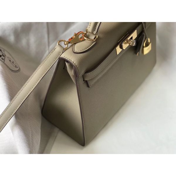HERM Kelly 32cm Bag In Gris Tourterelle Epsom Leather GHW