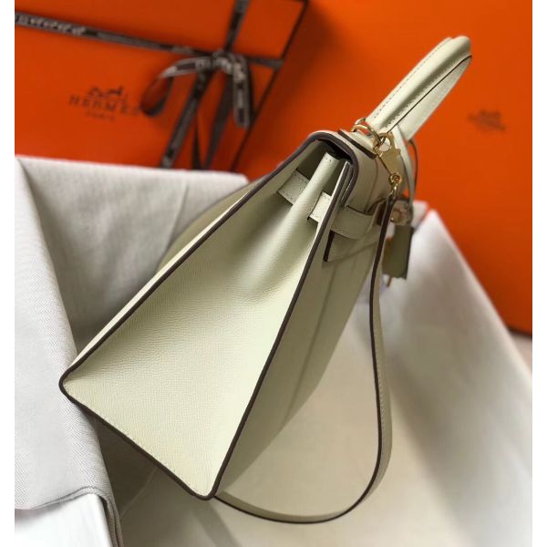 HERM Kelly 32cm Bag In White Epsom Leather GHW