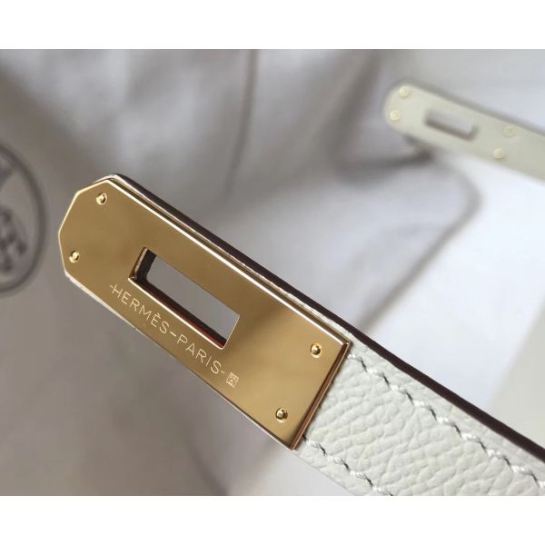 HERM Kelly 32cm Bag In White Epsom Leather GHW