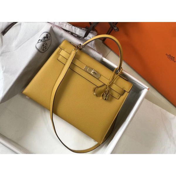 HERM Kelly 32cm Bag In Yellow Epsom Leather GHW