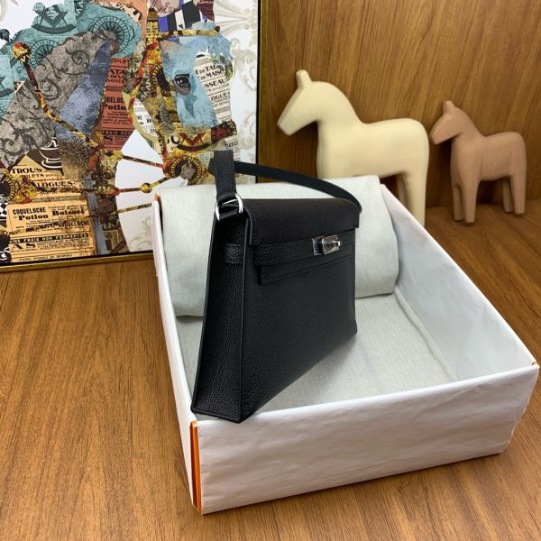 HERM Kelly Elan Handmade Bag In Black Chevre Mysore Leather