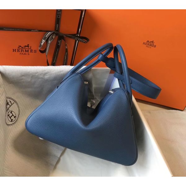 HERM Lindy 26cm Bag In Blue Agate Clemence Leather PHW