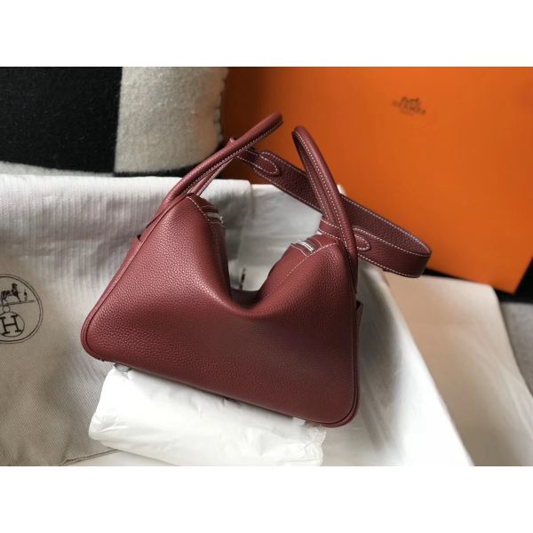HERM Lindy 26cm Bag In Bordeaux Clemence Leather PHW