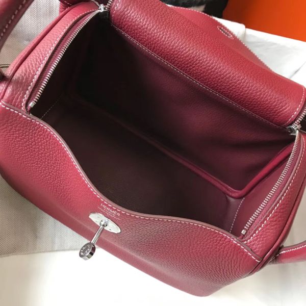 HERM Lindy 26cm Bag In Bordeaux Clemence Leather PHW