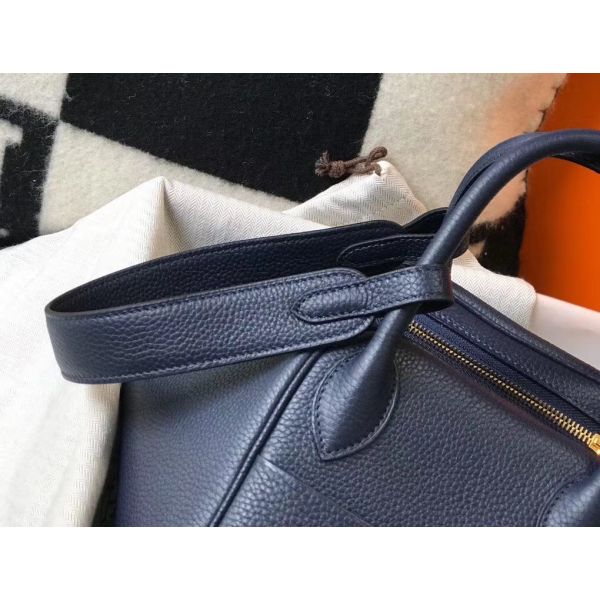 HERM Lindy 26cm Bag In Navy Blue Clemence Leather GHW