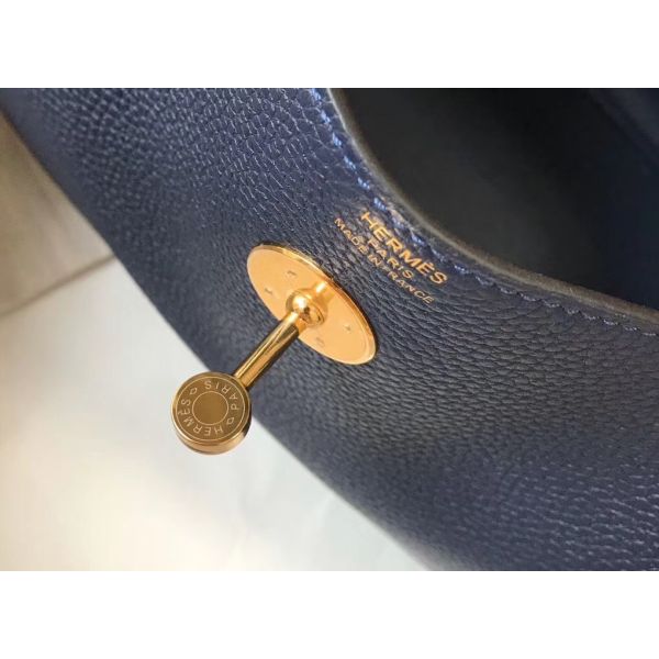 HERM Lindy 26cm Bag In Navy Blue Clemence Leather GHW