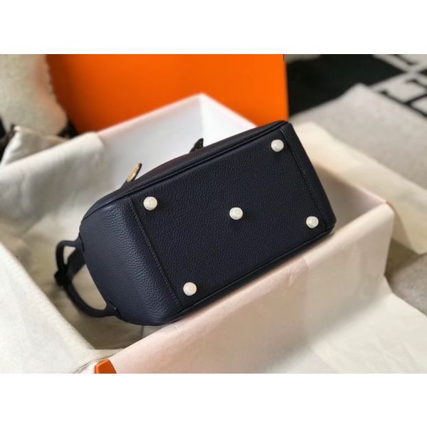 HERM Lindy 26cm Bag In Navy Blue Clemence Leather GHW
