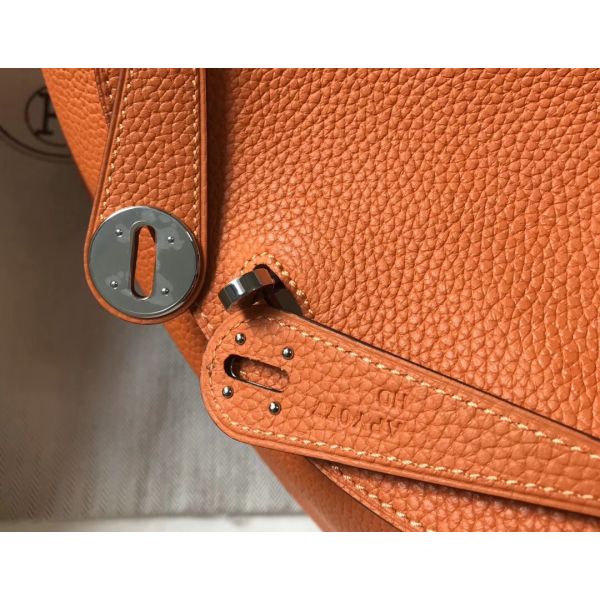 HERM Lindy 26cm Bag In Orange Clemence Leather PHW