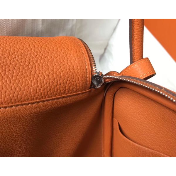 HERM Lindy 26cm Bag In Orange Clemence Leather PHW