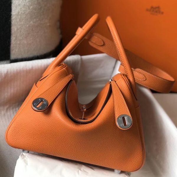 HERM Lindy 26cm Bag In Orange Clemence Leather PHW