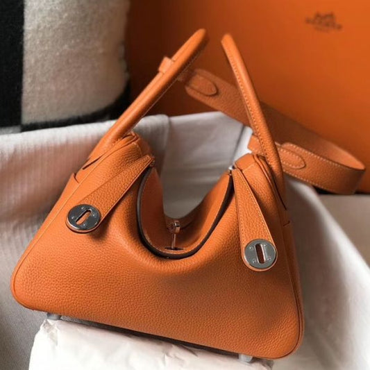 HERM Lindy 26cm Bag In Orange Clemence Leather PHW