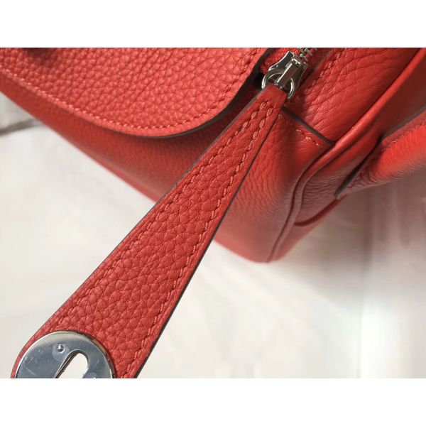 HERM Lindy 26cm Bag In Red Clemence Leather PHW