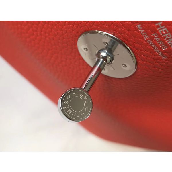 HERM Lindy 26cm Bag In Red Clemence Leather PHW