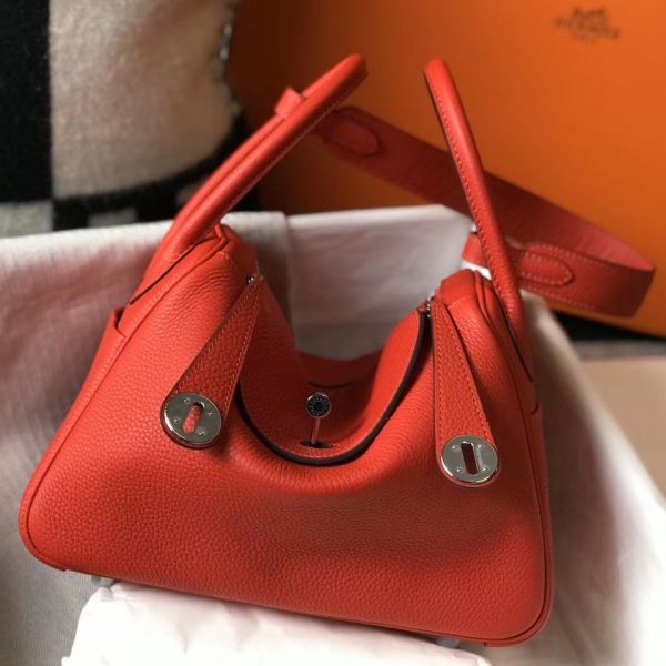 HERM Lindy 26cm Bag In Red Clemence Leather PHW