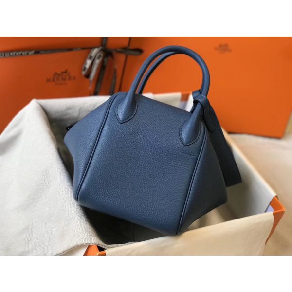 HERM Lindy 30cm Bag In Blue Agate Clemence Leather PHW