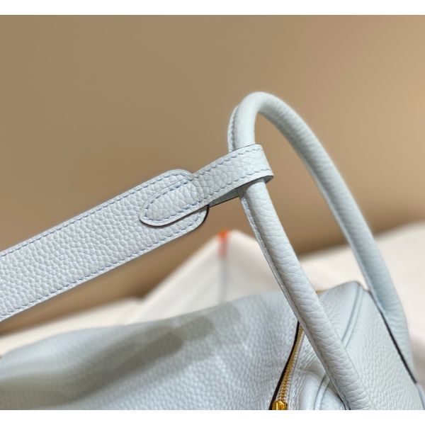 HERM Lindy 30cm Bag In Blue Brume Clemence Leather GHW