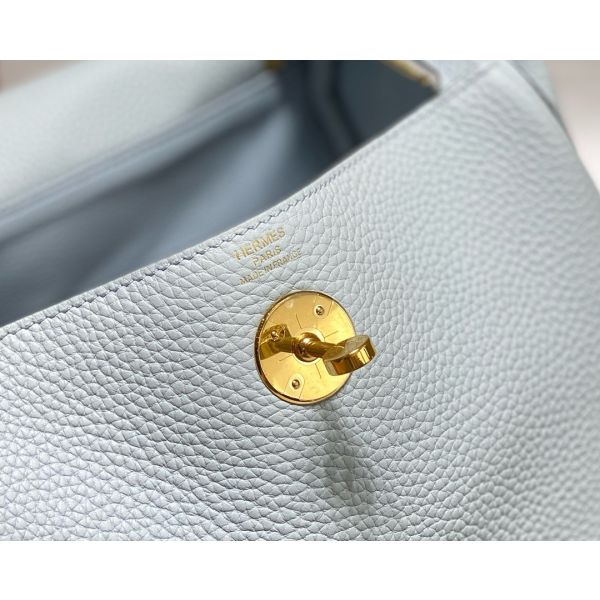 HERM Lindy 30cm Bag In Blue Brume Clemence Leather GHW